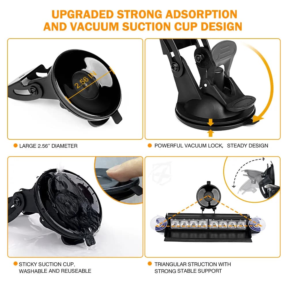 Xprite 8" Windshield LED Strobe Lights – 12V Dash Emergency Warning Light Bar Suction Cup Mount