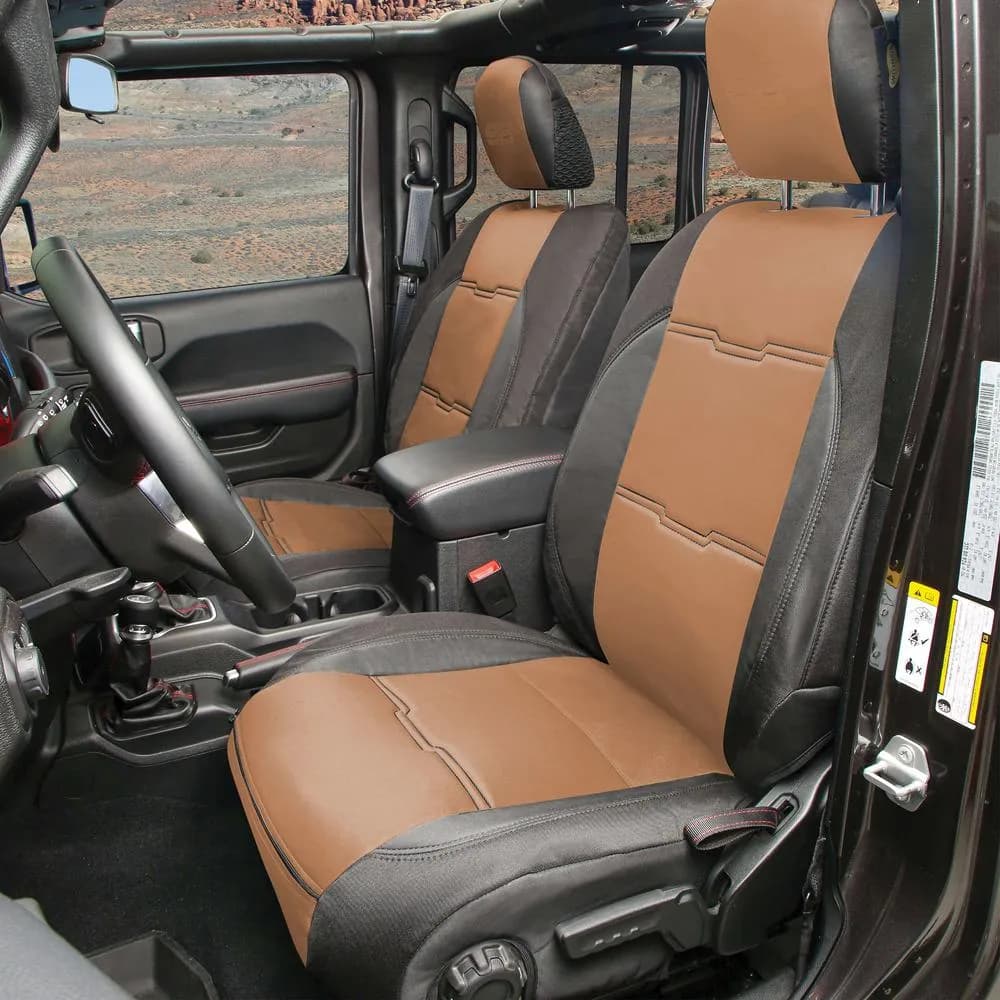 20c Gladiator JT Gen2 Neoprene Front/Rear Seat Cover; Tan/Black