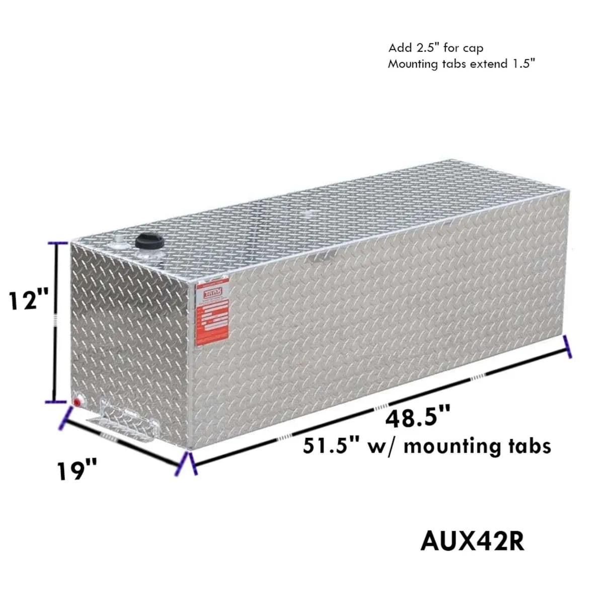 42 Gallon Black Rectangle Diamond Plate Aluminum Diesel Auxilary Tank Only