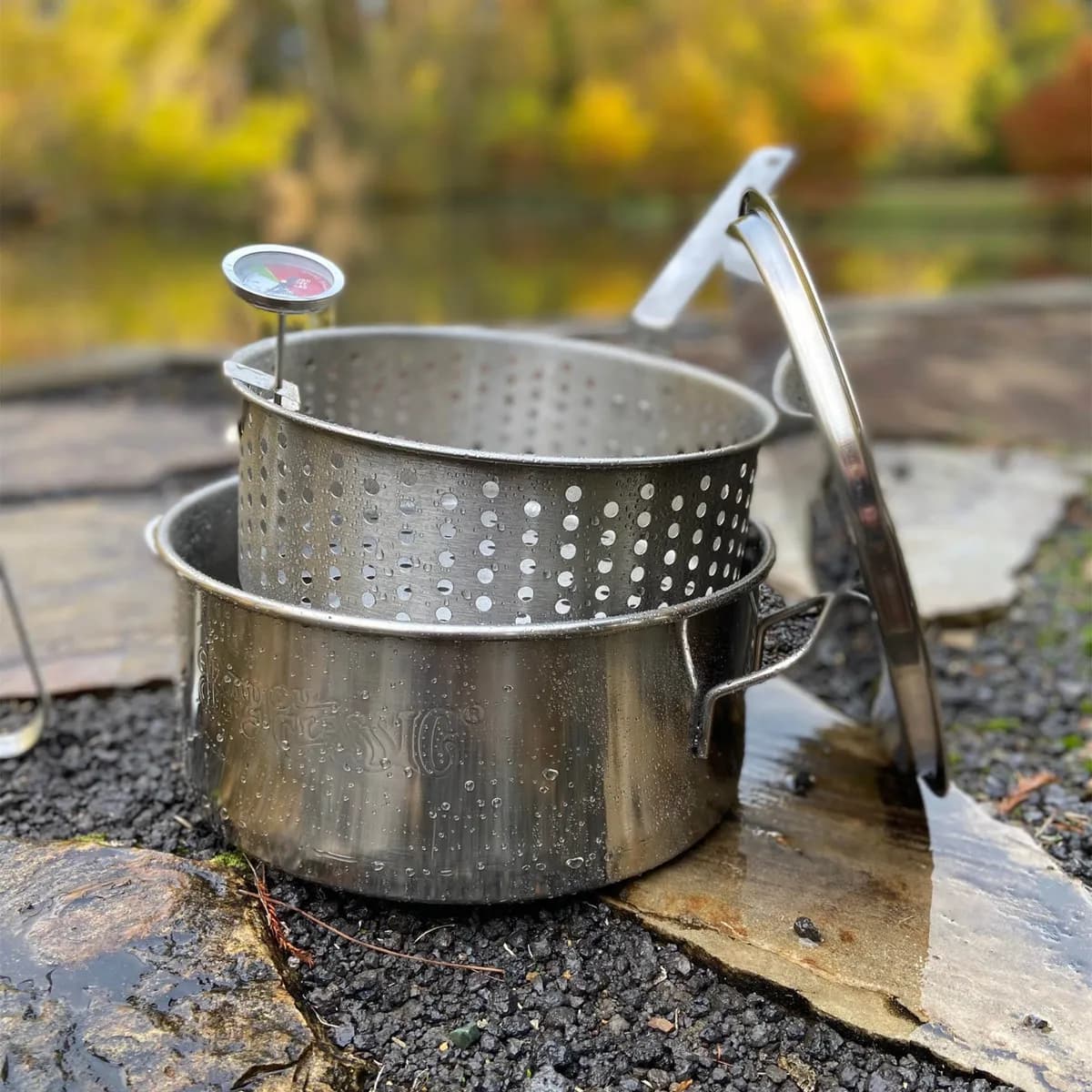 10qt Stainless Fry Pot With Lid Basket Thermometer