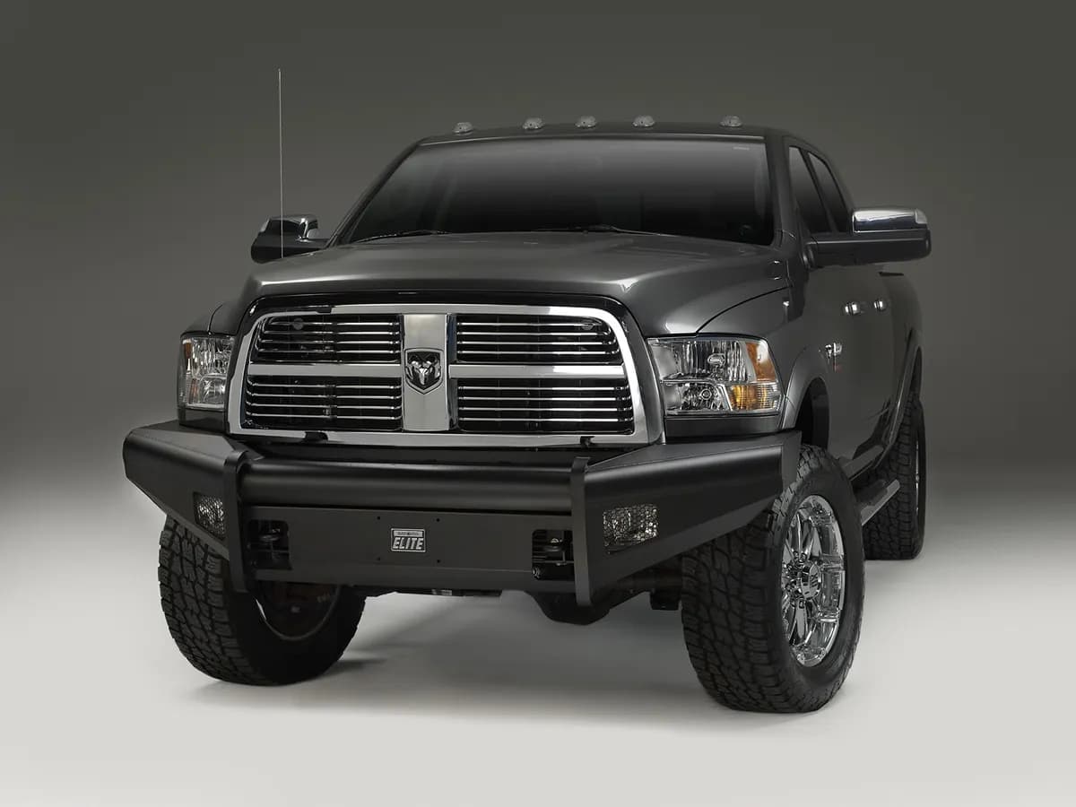Elite Front Bumper; 2 Stage Black Powder Coated; w/o Full Grill Guard; Incl. Light Cut-Outs;