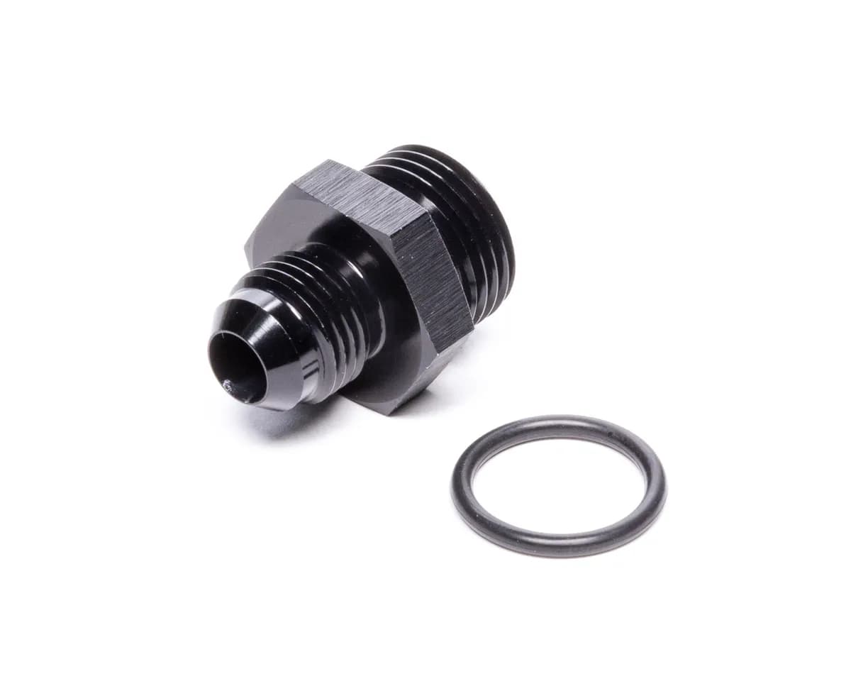 Male AN to Male ORB Straight Adapter Fitting; -6AN; -8AN ORB; 6061 Aluminum; Black Anodized; w/O-Ring;