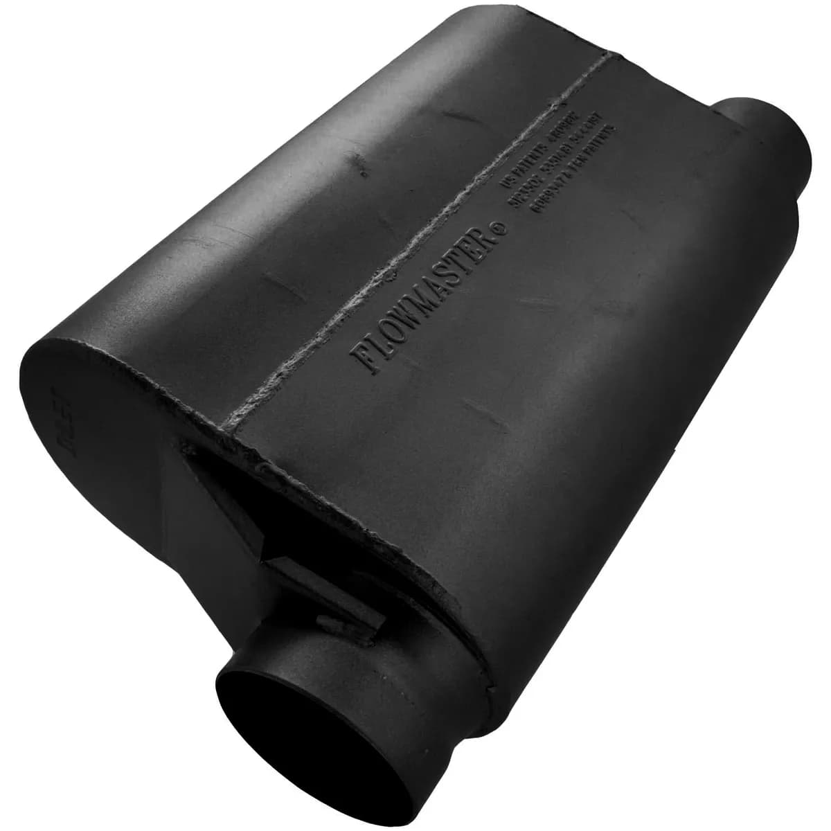 40 Series Delta Force Alcohol Sprint Car Race Muffler 3.50in IN (O) / 3.00in OUT (O) Same Side Offsets: ea 16 Gauge Aluminized Steel