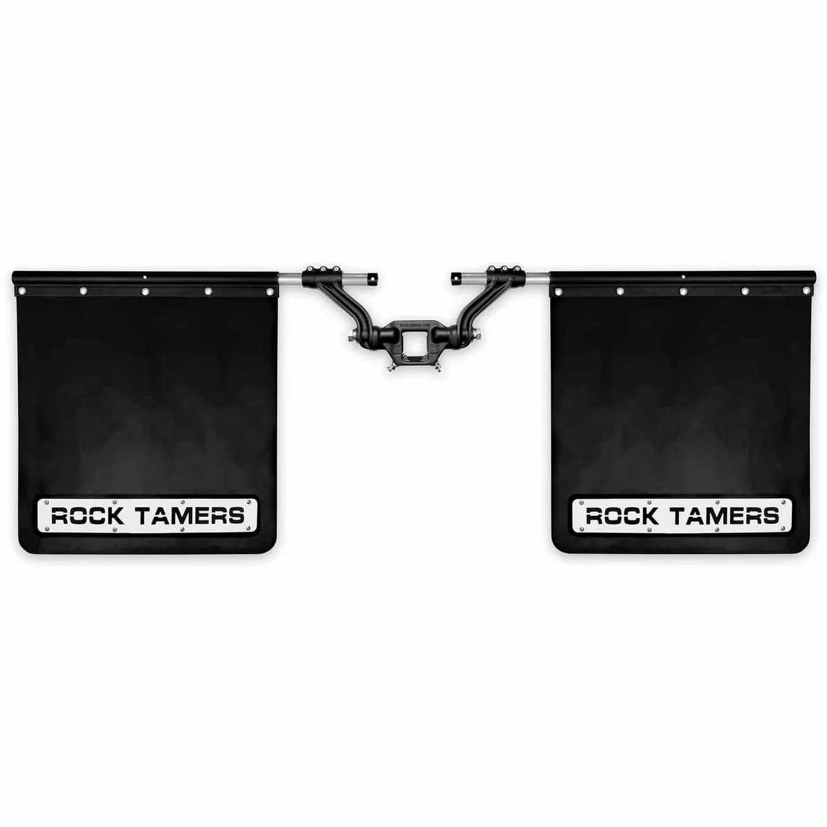 Rock Tamers 2IN Hub Mudflap System Matte BlackStainless Steel Trim Plates