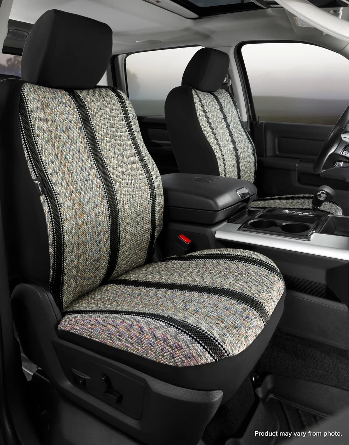 Wrangler™ Custom Seat Cover; Saddle Blanket; Black; Bucket Seats; Adjustable Headrests; Side Airbags; Armrest;