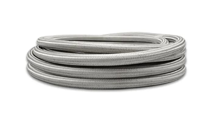 Stainless Steel Braided Flex Hose; -10AN; 0.5625 in. Hose ID; 0.828 in. Hose OD; 1000 PSI Operating Pressure; 5000 PSI BP; Natural; 5 ft. Roll;