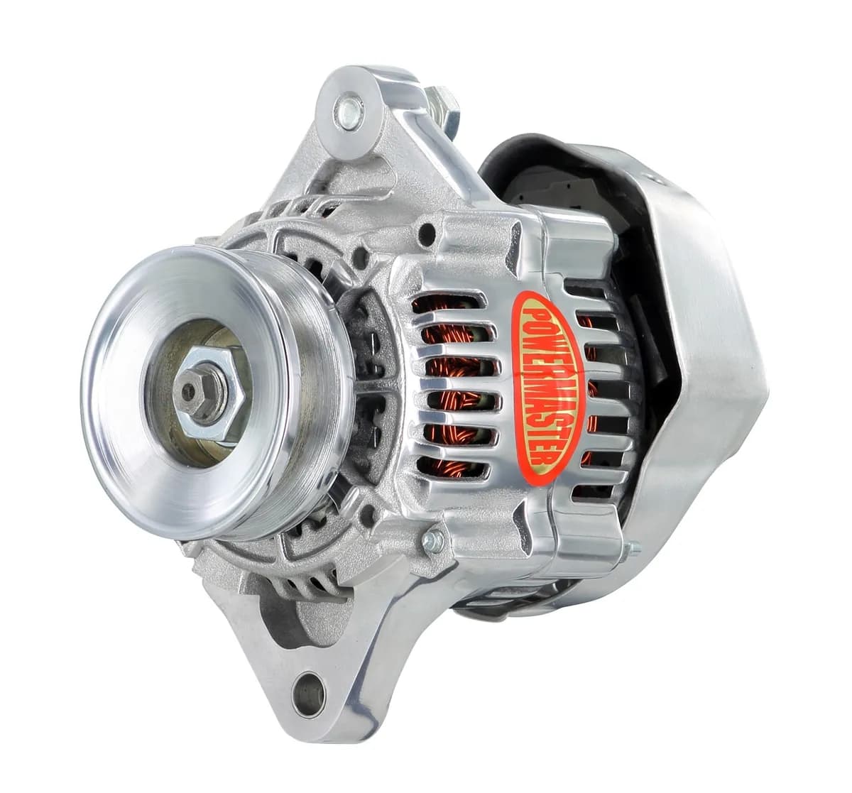 Racing Alternator; 93mm; Denso Style; 55 Amp; 30 Idle; 12 Groove V Type; w/Pulley; Polished Aluminum;