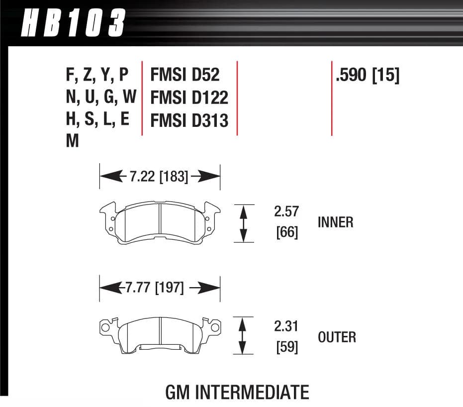 HP Plus Disc Brake Pad; 0.590 Thickness;