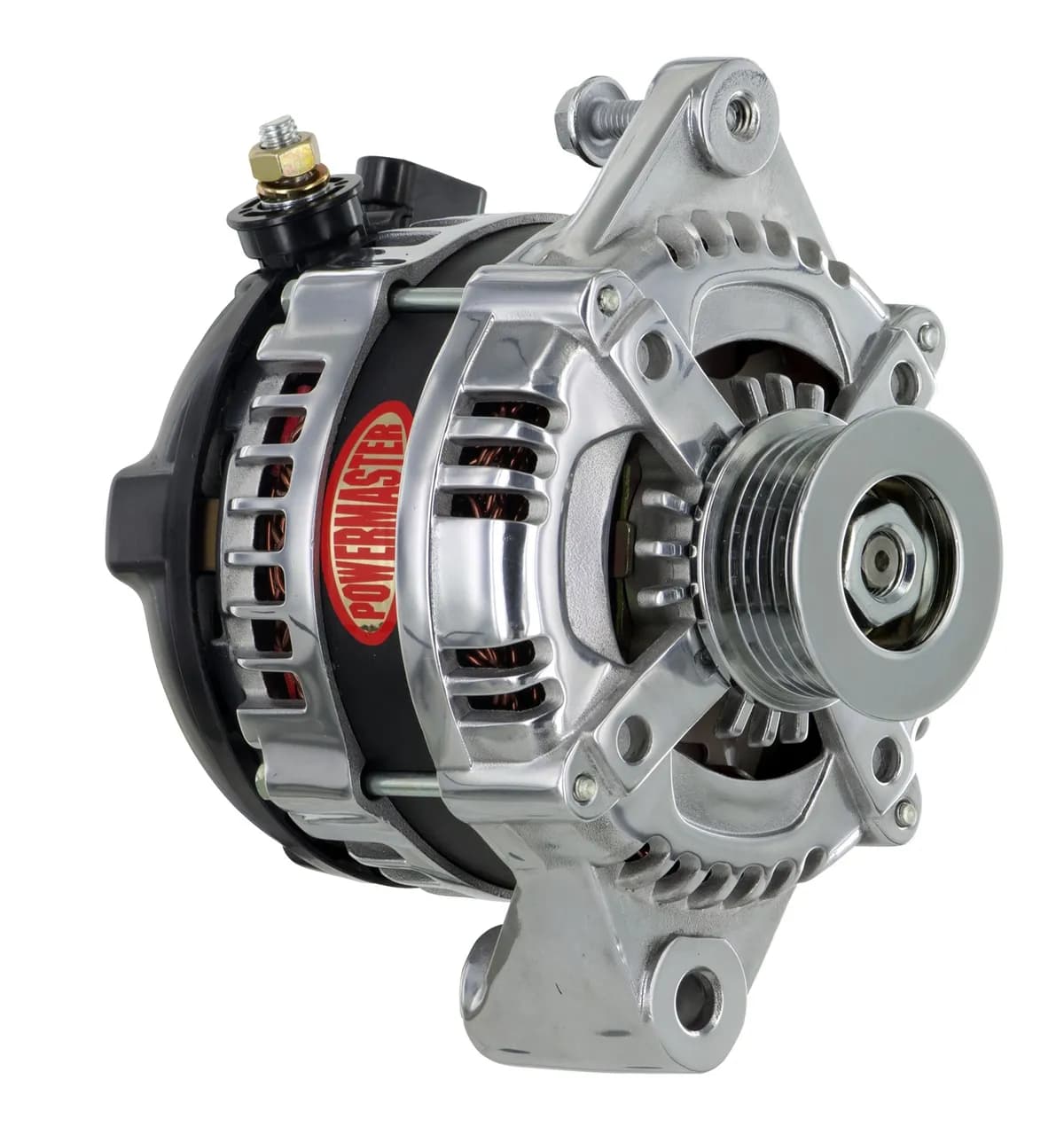 Alternator; GM; 175 Amp; 3 Wire Hair Pin Style; 6.61 In. Straight Mount; 10DN; 10si; 12si; CS130-175Top/145 Idle; Polished;