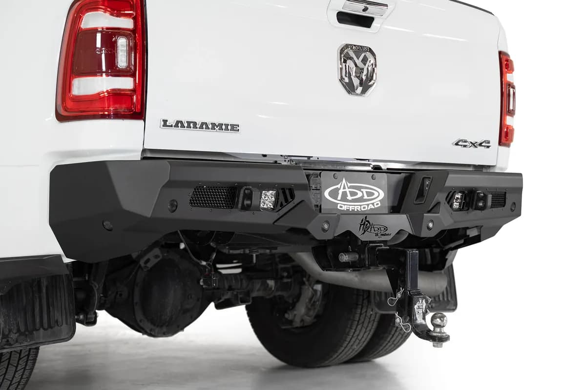 Dodge 25003500 Bomber HD Rear Bumper with SENSOR MOUNTS set up for Duallys in Hammer Black with Satin Black panels