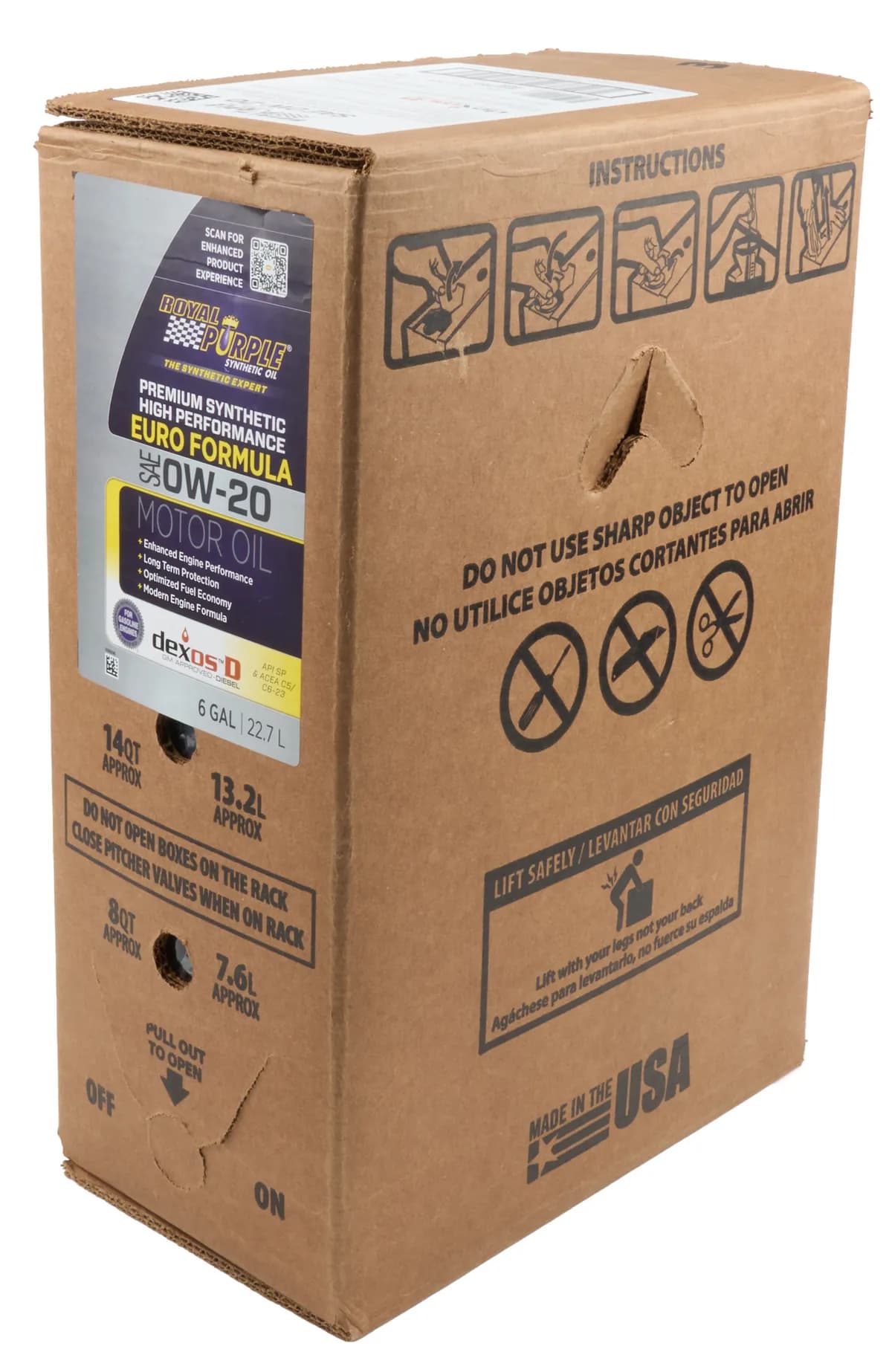 High Performance Motor Oil European Formula SAE 0w20 Dexos D 6 Gal Bib