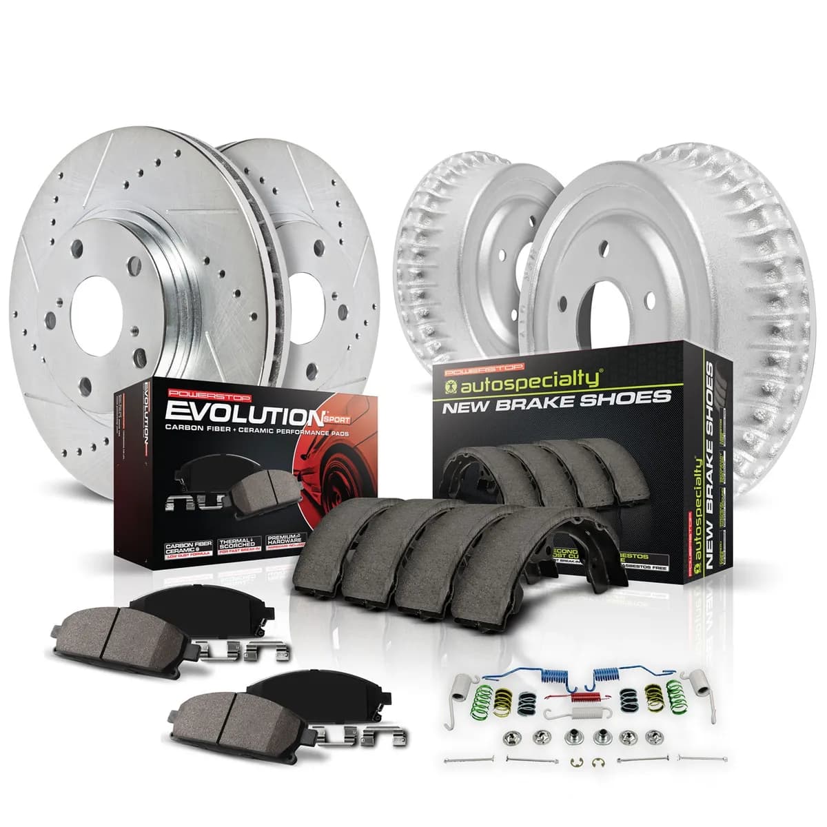 Z23 Evolution Sport Upgrade Kit: Drilled/Slotted Rotors; Carbon-Fiber Ceramic Pads W/Hardware; Coated Drums; Shoes W/Hold Down And Adjuster Kit