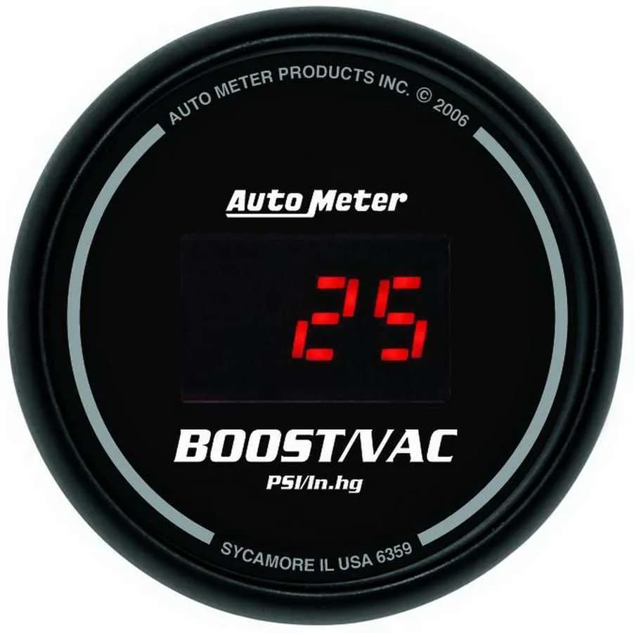 Gauge, Vac/Boost, 2 1/16", 30inHg-30psi, Digital, Black Dial w/ Red LED