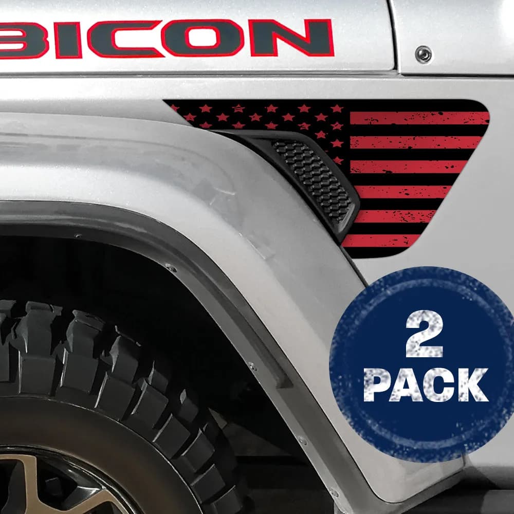 Black and Red Distressed Flag 2pc Vinyl Fender Decal