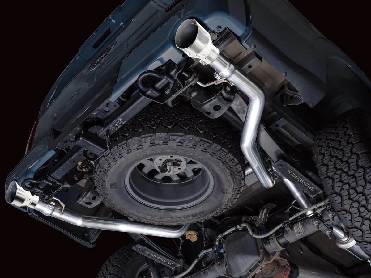 AWE 0FG Non-Resonated Catback for 21 Ford F-150 Tremor (With Bumper Cutouts) - Chrome Silver Tips 3020-32402