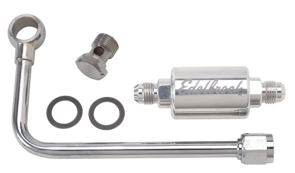 Edelbrock 8131 Chrome Single Feed Steel Fuel Line With Polished Filter