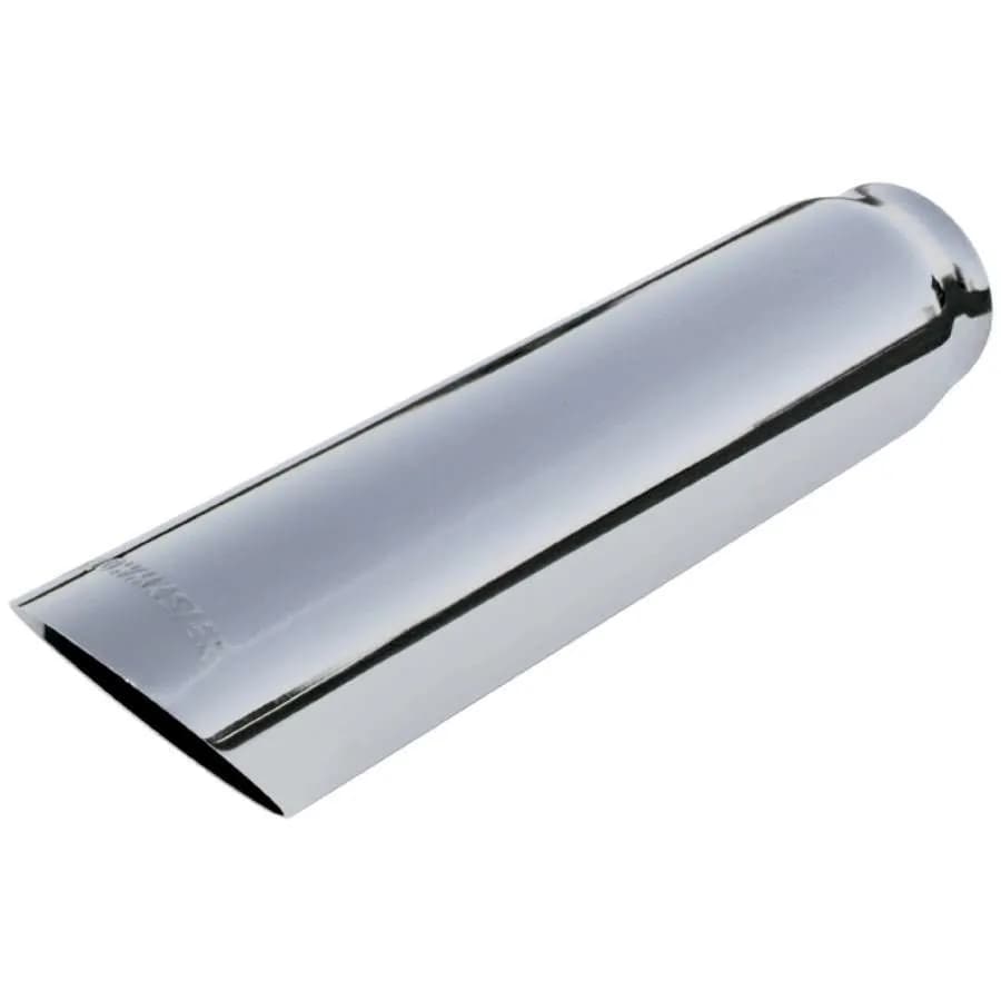Exhaust Tip, Logo Embossed Polished Stainless, Straight Edge Angle Cut, 3.00" Tip dia. x 2.50" Pipe dia. x 13.00" Length, Weld On: ea