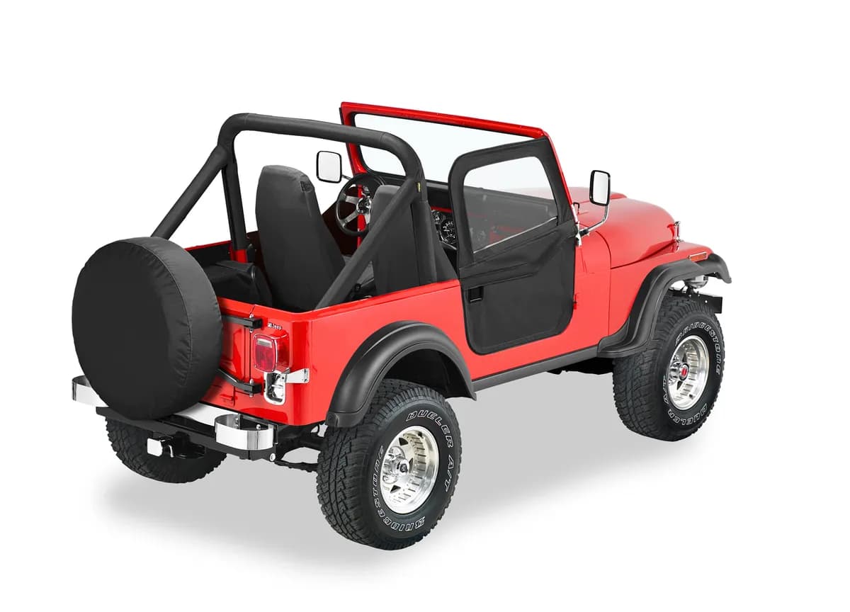 Jeep Doors Full 2-Piece Fabric Doors For Jeep 1976-1986 CJ7 Clear Vinyl Black Denim Fabric Pair Bestop