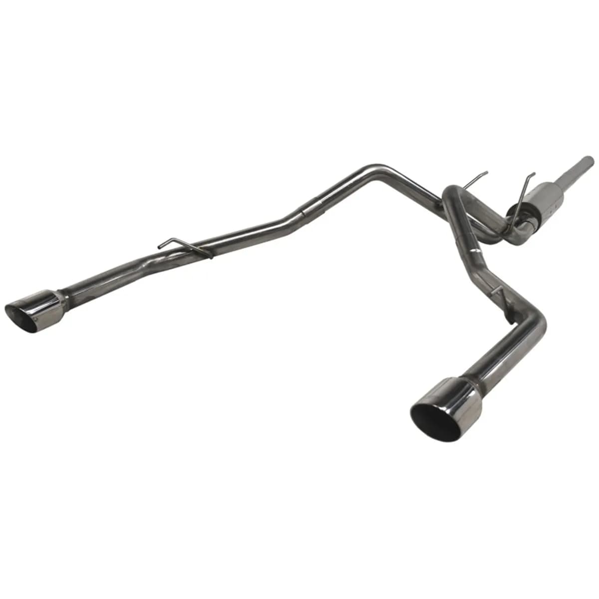 Armor Plus Cat Back Exhaust System; 2.5 in.; Incl. Front Pipe/Ext. Pipe/Muffler/Over Axle Pipe/Tailpipe/Hrdw./4.5 in. OD Tip; Dual Split Rear Exit Thru Bumper; 409 StainlessSteel;
