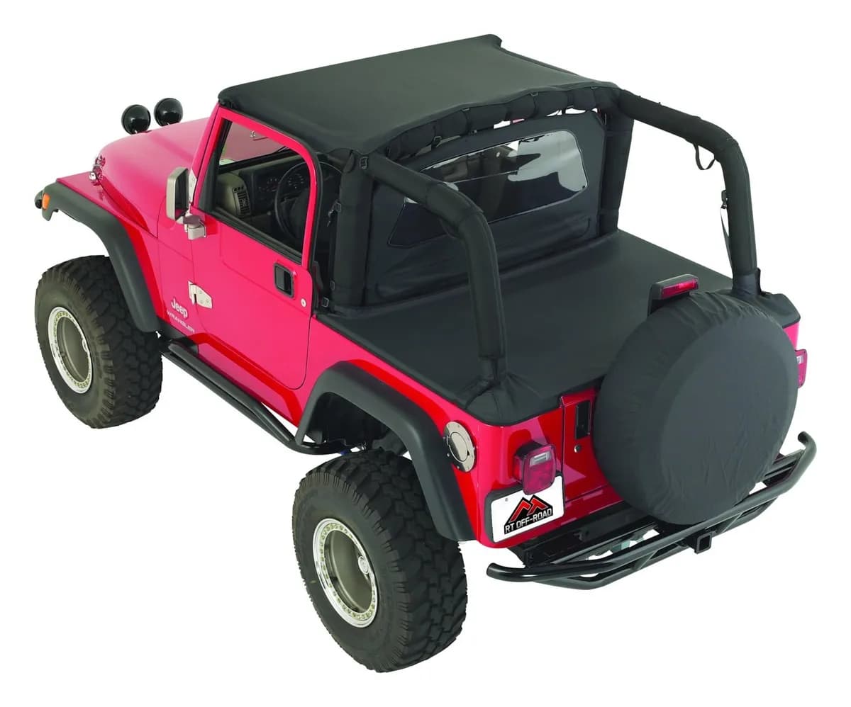 1992-1995 Wrangler YJ Black Denim; This economy kit includes one Beach Topper one Windbreaker and one Tonneau Cover. Tire Cover is not included.