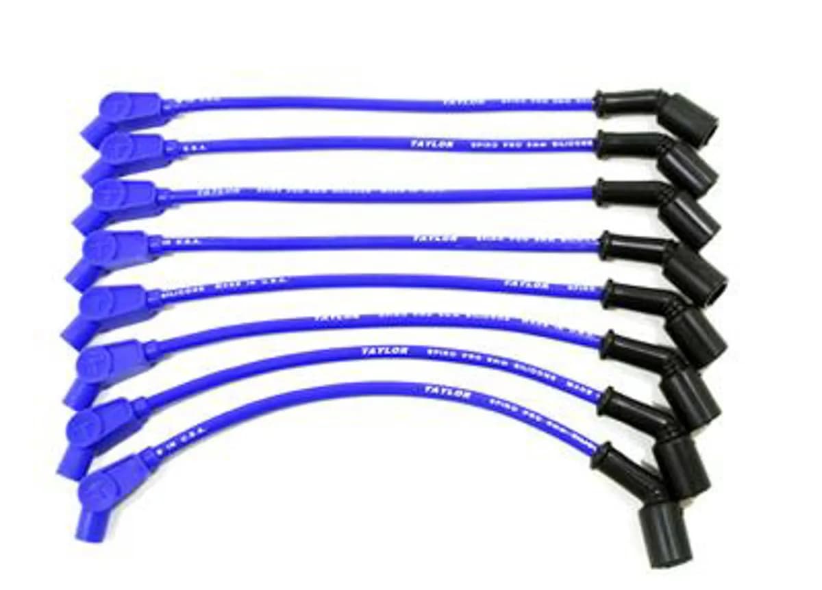 Taylor Cable LS Engines Race Fit 10.4mm 409 Series Spark Plug Wire Set 11.75" Lengths Truck Header Fitment - Blue - 135° Spark Plug Boot Angle - 79614