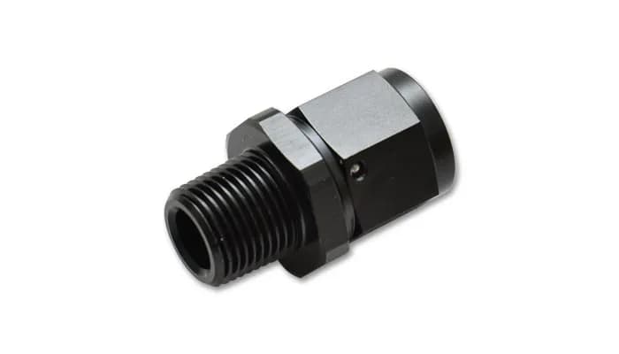 Straight Swivel Hose End Fitting; -8AN Female To 0.375 in. NPT Male; 6061 Aluminum; Black Anodized;