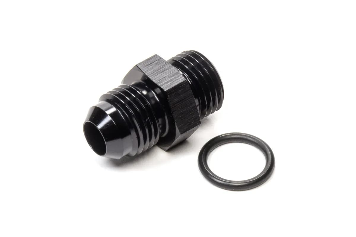 Male AN to Male ORB Straight Adapter Fitting; -6AN; -6AN ORB; 6061 Aluminum; Black Anodized; w/O-Ring;