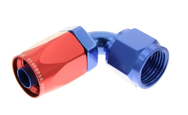 08 90 Degree Female Aluminum Hose End Red&blue