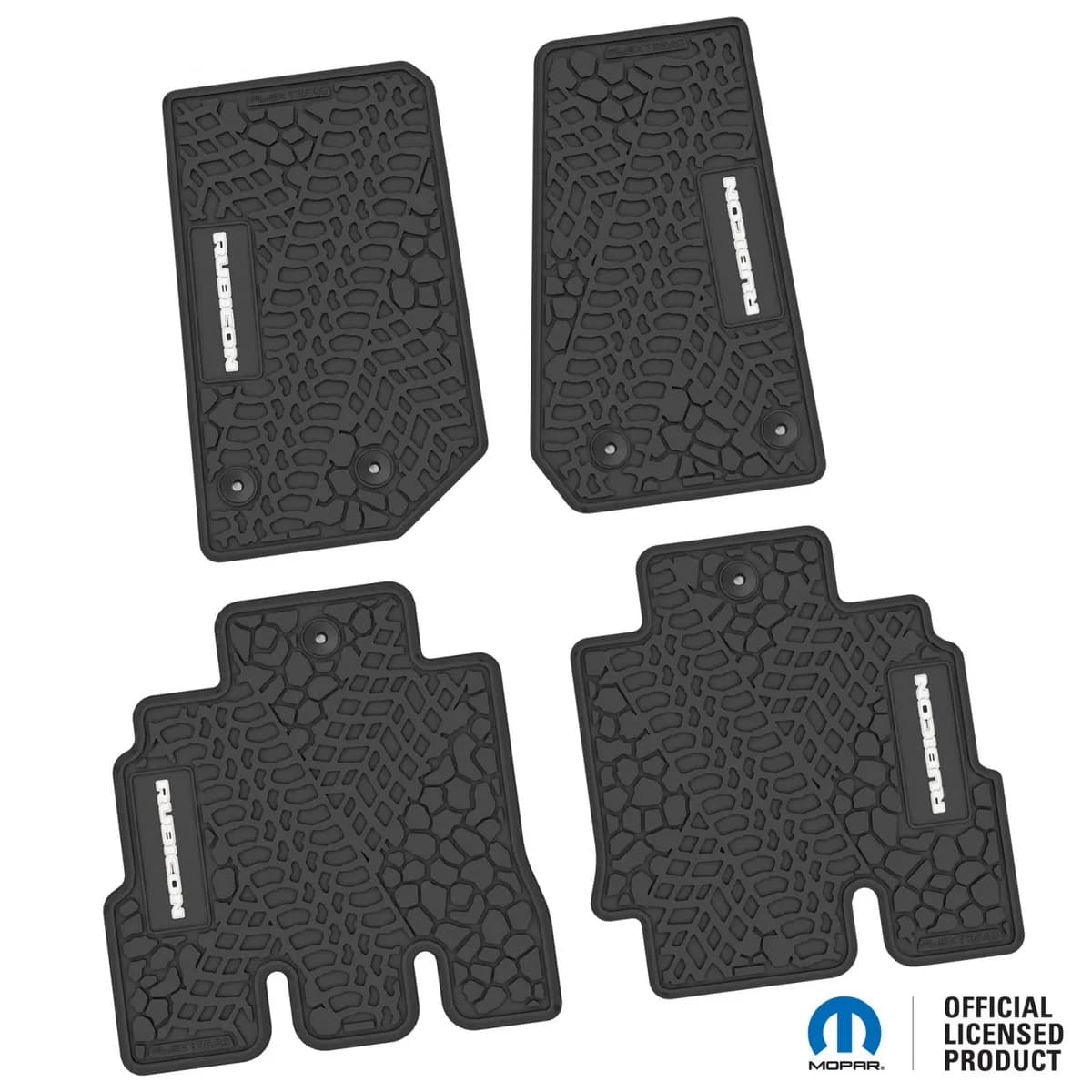 14-18 Jeep JKU 4 Dr Front and Rear -Tire Tread/Scorched Earth Scene w/ Rubicon Insert - Black w/ Red Insert