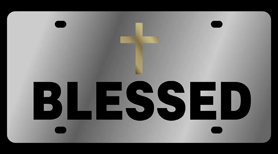 Blessed With Cross Stainless Steel License Plate