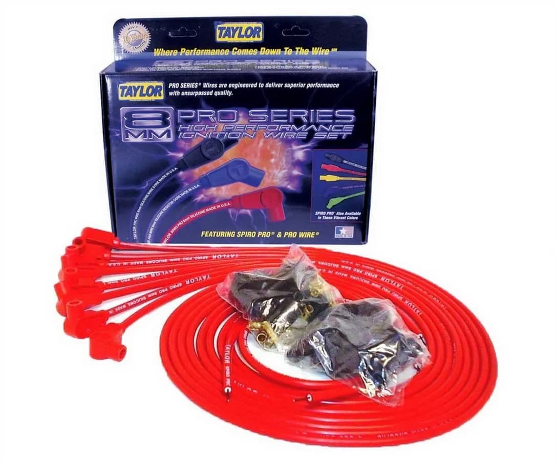 Taylor Cable Universal 8mm Spiro-Pro Spark Plug Wire Set - 8 Cylinders - 90° Spark Plug Boot Angle - Red - 73251