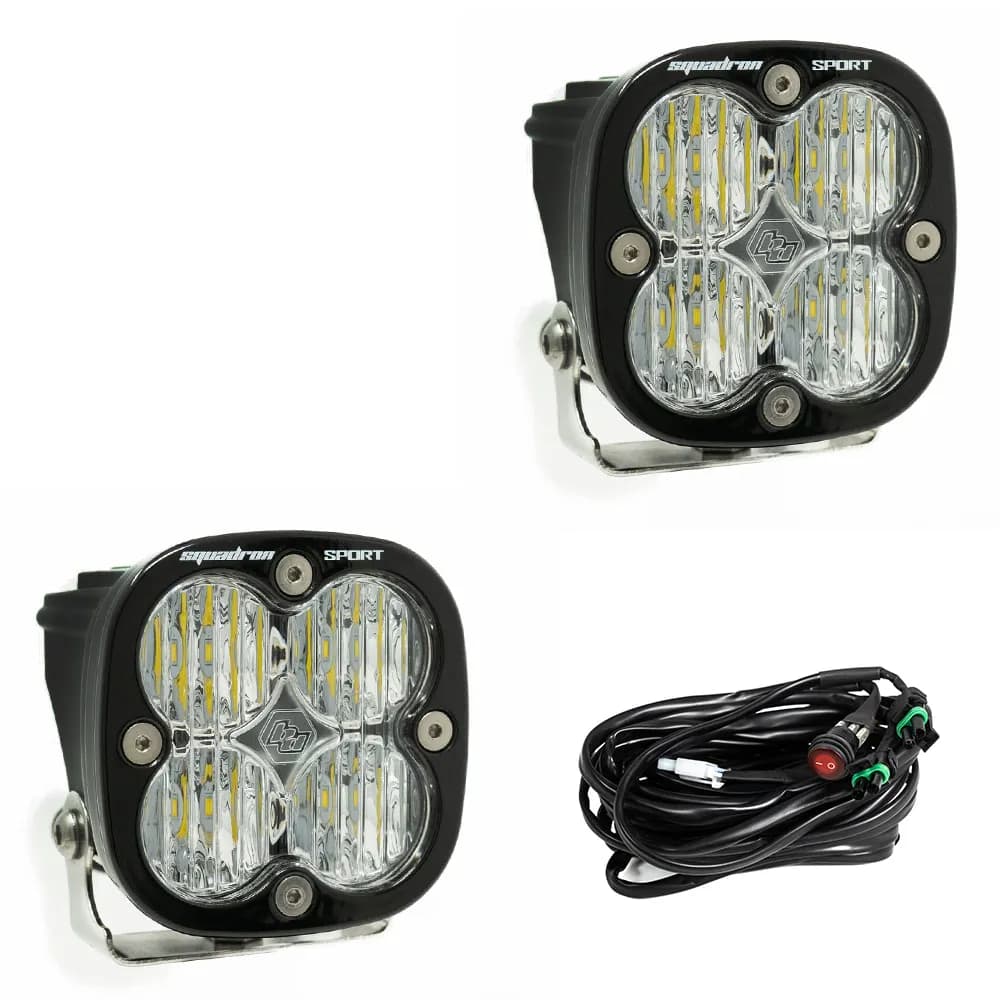 Baja Designs Squadron Sport Black LED Auxiliary Light Pod Pair, Wide Cornering - Clear