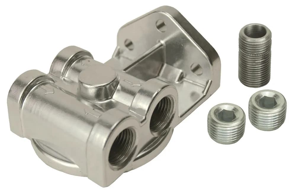 Derale 25729 Single Side Ports 1/2 NPT Filter Mount with 13/16-16 Filter Threads