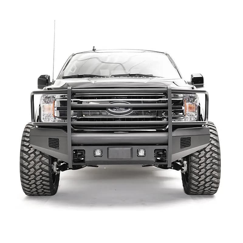 Elite Front Bumper; 2 Stage Black Powder Coated; w/Full Grill Guard; Incl. Light Cut-Outs;