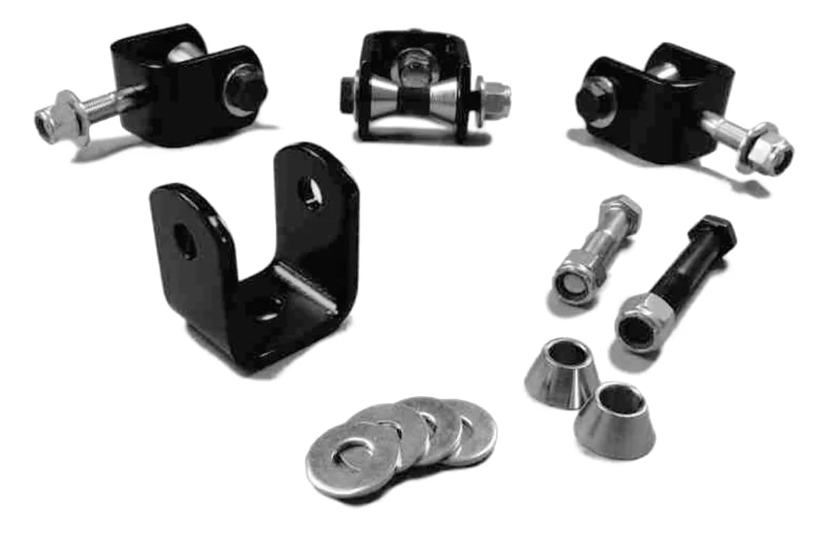 Steinjäger Drop Clevis Kits (Without End Links) Sway Bar End Links 10mm Bore Clevises are Black Powdercoated Includes Misalignment Spacers Includes 4 Clevises