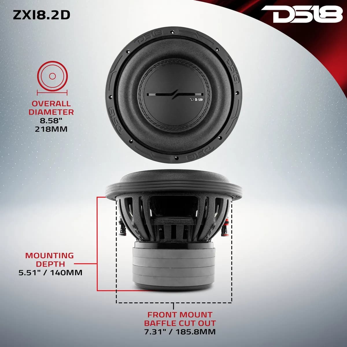 Zxi 8" High Excursion Subwoofer Quad Stacked Magnets | 600w Rms Dvc 2-Ohm