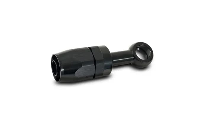 Banjo Hose End Fitting Assembly; -4AN Hose Size; M12 Or 7/16 in. Banjo Bolt Size; 6061 Aluminum; Black Anodized;