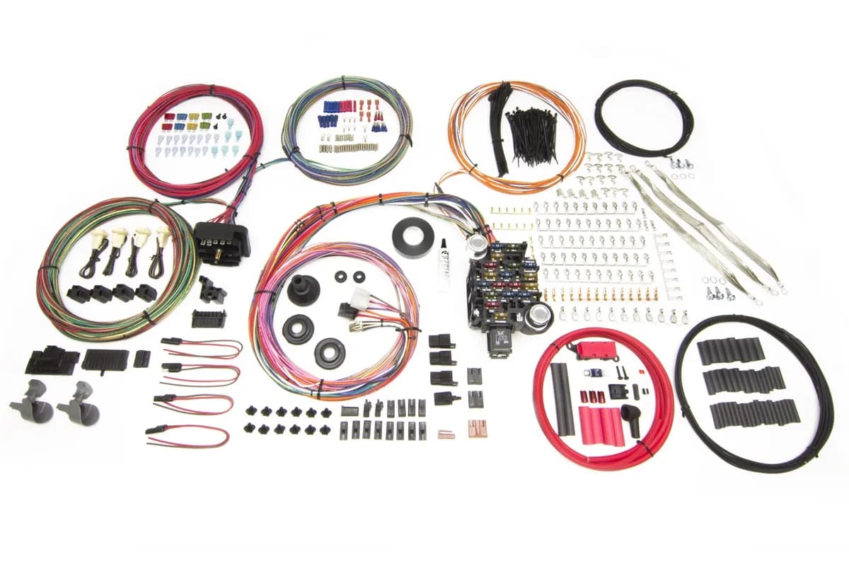 25 Circuit Pro Series Harness; w/GM Truck Key In Dash; Pre-Terminated Mounted Ignition Switch Wiring/Connectors; Bulkhead Firewall Pass-Through; Incl. Hardware/Fasteners;