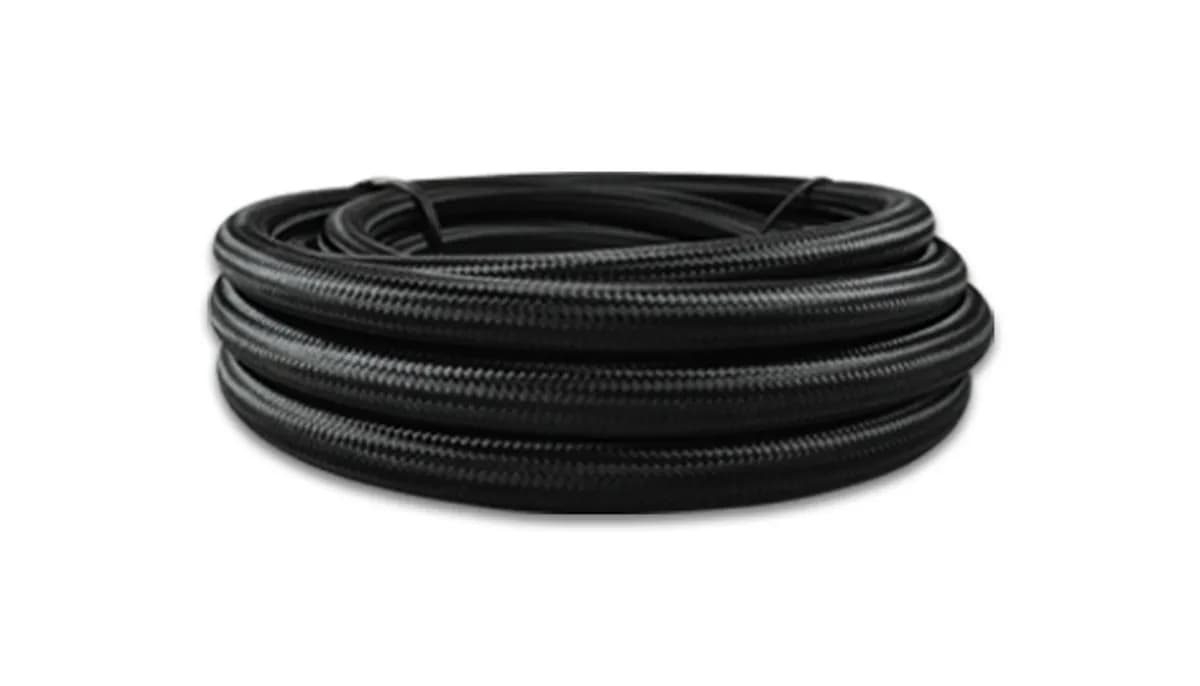 Nylon Braided Flex Hose; -10AN; 0.516 in. Hose ID; 0.625 in. Hose OD; 6.6875 in. Bend Radius; 2000 PSI Operating Pressure; 6000 PSI BP; 5ft. Roll; Black; w/PTFE Liner;