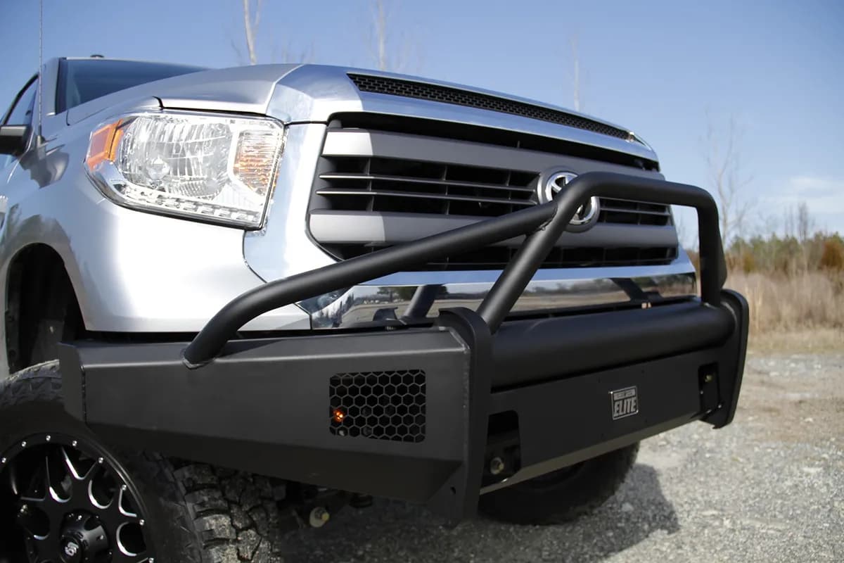 Elite Front Bumper; 2 Stage Black Powder Coated; w/Pre-Runner Grill Guard And Tow Hooks;