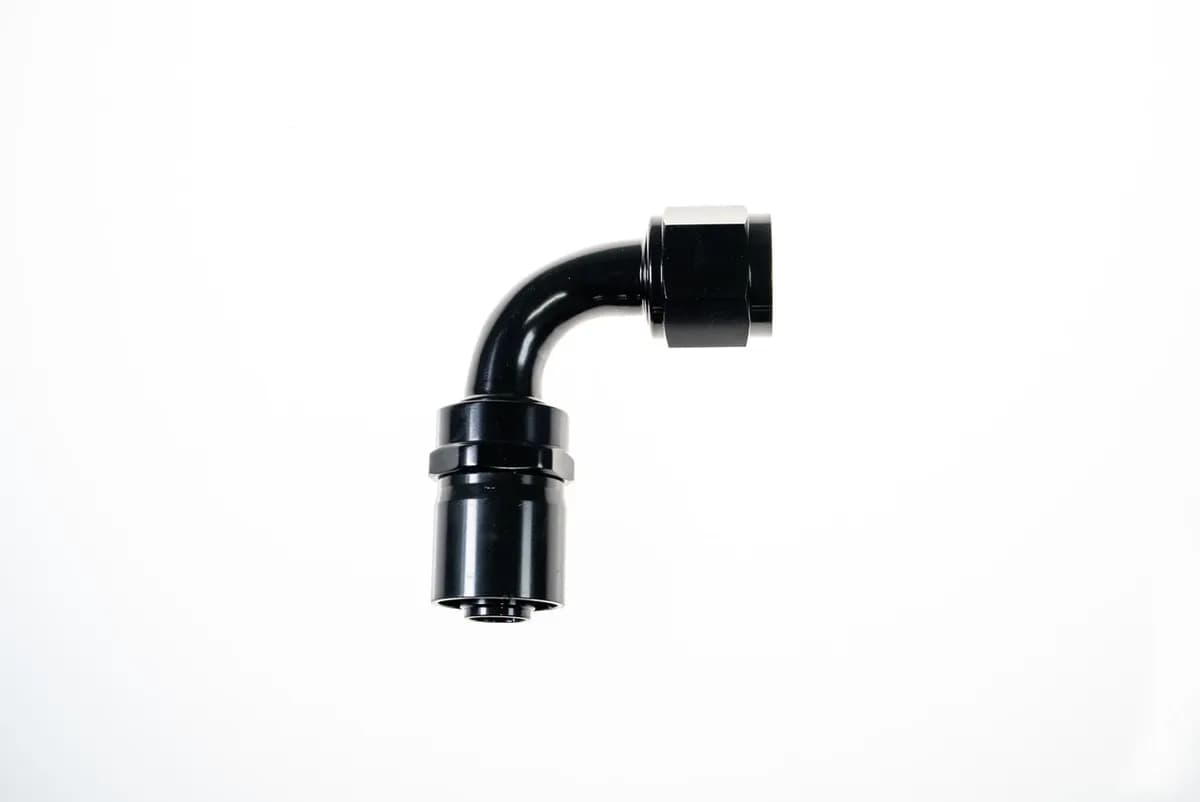 12 An 90 Degree Crimp Style Hose End W/ Black Collar Black
