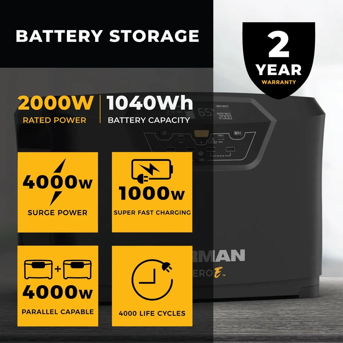 Zeroe Energy Storage System 4000/2000w 1040 Watt Hour Head Unit
