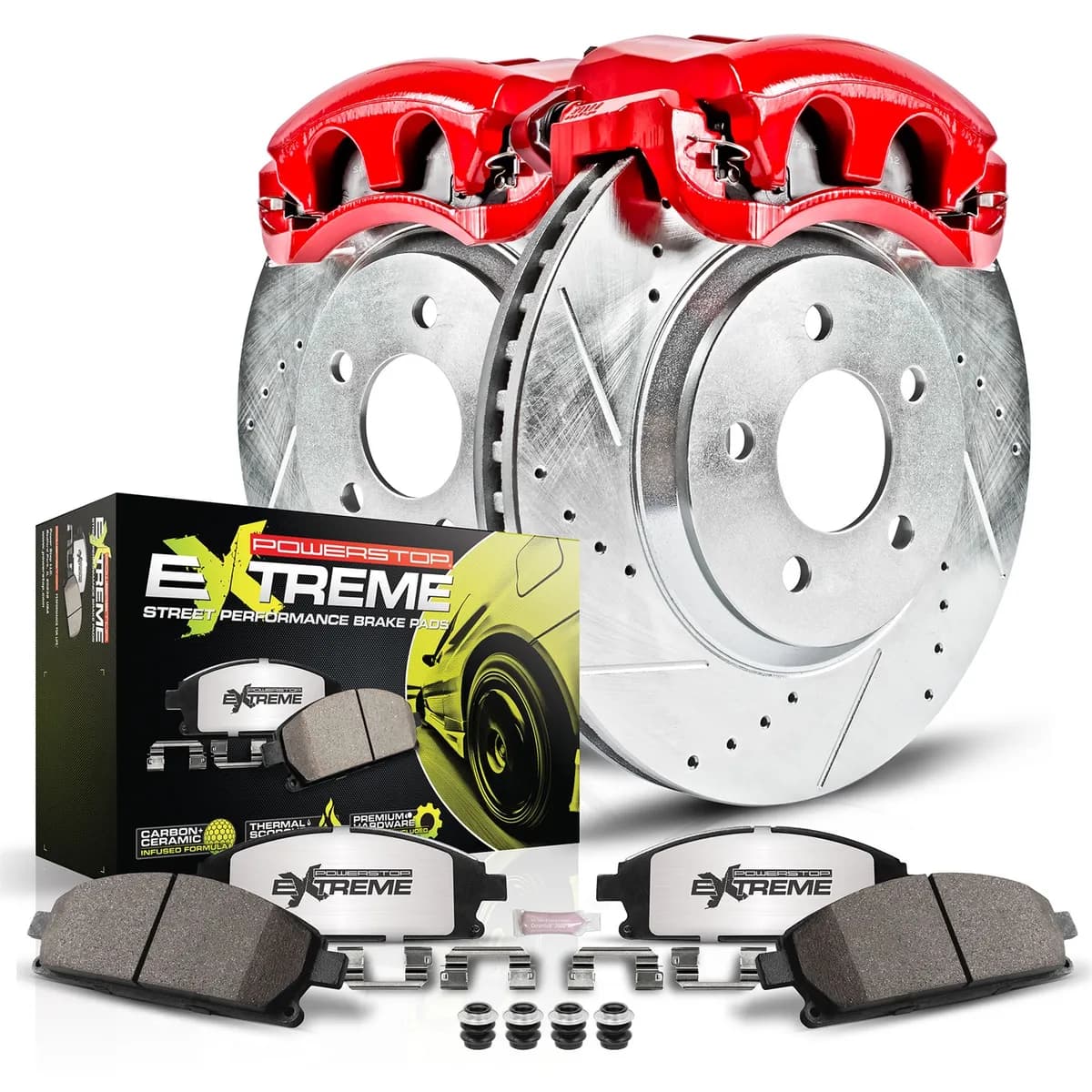 Z26 Street Warrior Upgrade Kit: Drilled/Slotted Rotors; Carbon-Fiber Ceramic Pads; Powder Coated Calipers