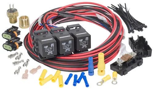 Dual Activation Fan Relay; Thermostatic Switch 195 deg. On/185 deg. Off; Pre-Terminated; Incl. Mounting Hardware;