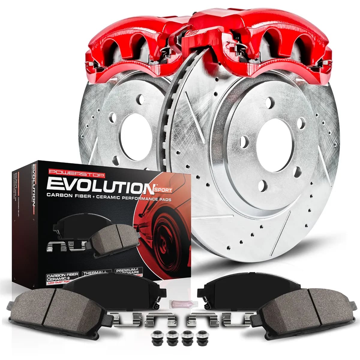Z23 Evolution Sport Upgrade Kit: Drilled/Slotted Rotors; Carbon-Fiber Ceramic Pads; Powder Coated Calipers
