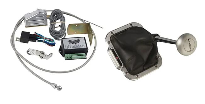 Cable Operated Boot Indicator; Brushed Finish; Vertical; Rectangular; For GM 700-R4/4L60; Incl. LED Indicator/Boot/Sensor Kit; Billet Aluminum;