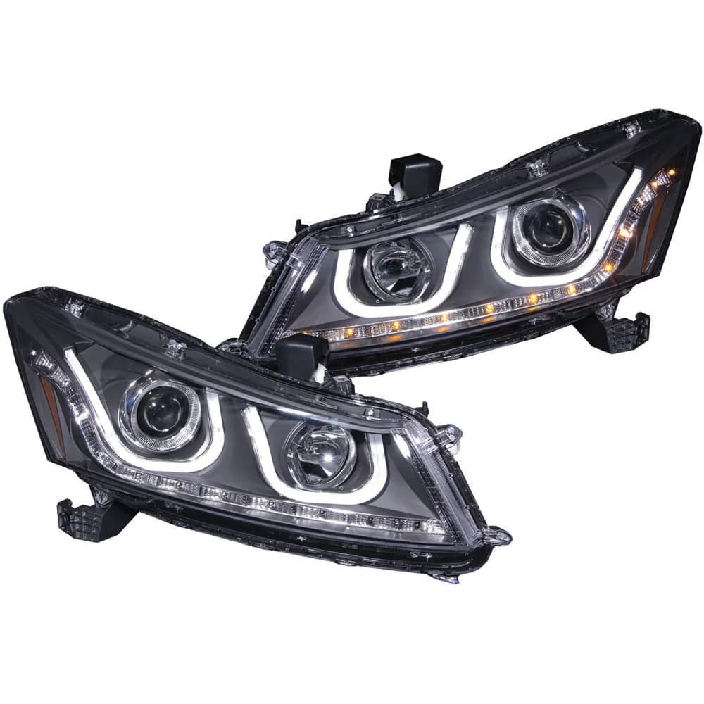 0812 Accord Projector Headlights W/Ubar Black Clear Driver/Passenger