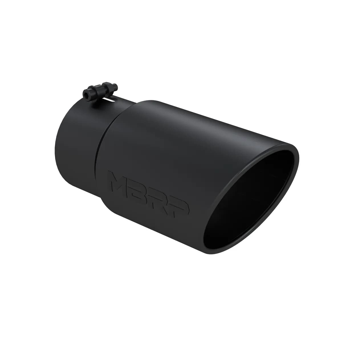 Armor BLK Exhaust Tip; 5 in. Inlet Diameter; 6 in. Outlet Diameter; 12 in. Length; Angled Rolled Edge; T304 Stainless Steel; Black Coated;