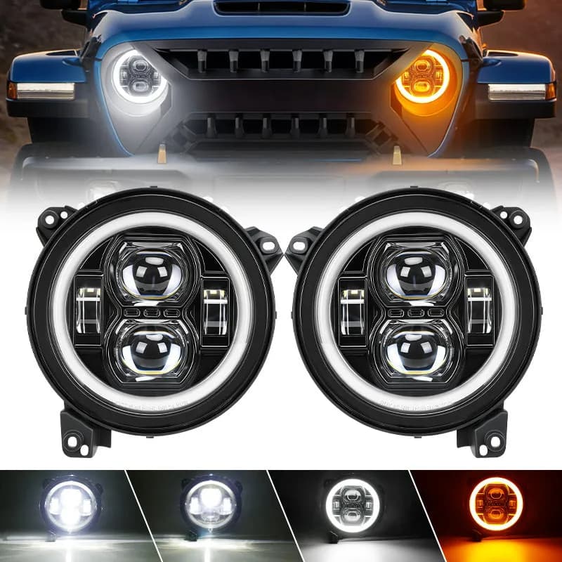 "9"" Jeep JL JT LED Halo Headlights with Turn Signals for 2018-2026 Wrangler & Gladiator"