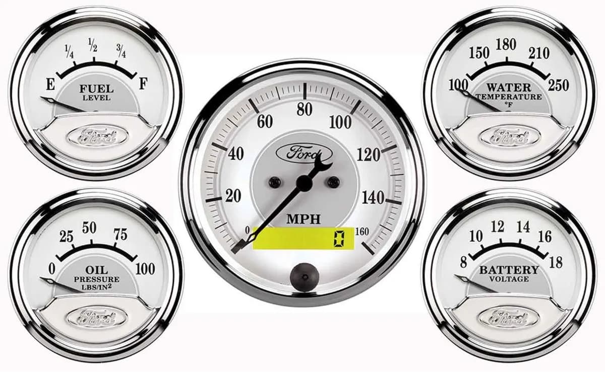 5 Pc. Gauge Kit, 3-1/8 In. & 2-1/16 In. , Elec. Speedometer, Ford Masterpiece